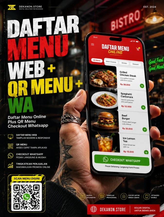 Daftar Menu Online Plus QR Menu Checkout Whatsapp