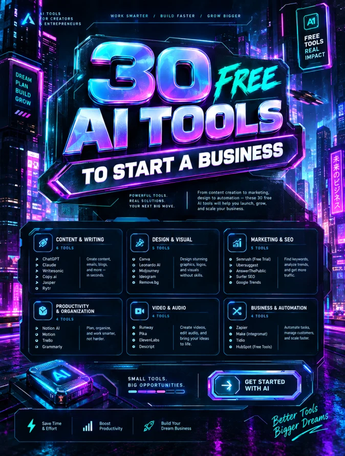 30 Free AI Tools to Start a Business