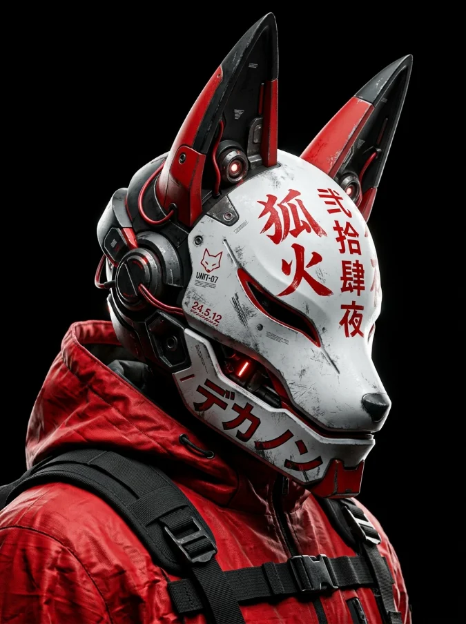 Futuristic cyberpunk kitsune